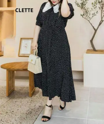 CLETTE 오리지널 레이스 옷깃 원피스 도트 빅 사이즈 3L