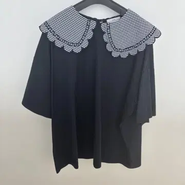 yori 깅엄 스캘럽 칼라 티셔츠 네이비