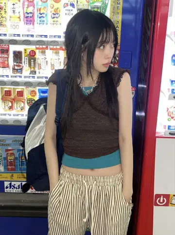 페어리 그런지 해외 걸 y2k 브라운 니트 블라우스 모리걸