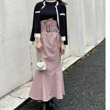 스나이델 벨티드 머메이드 스커트 핑크