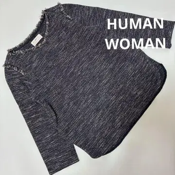 HUMAN WOMAN 새상품급 트위드 네이비 긴팔 상의 코튼