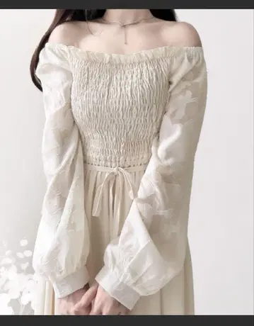 숄더 2way 소매 시어 오프숄 자카드 원피스