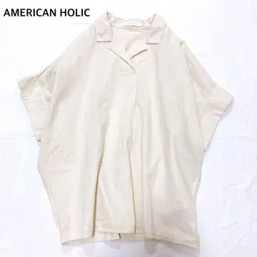 [새상품급] 아메리칸 홀릭 오픈 카라 반팔 풀오버 블라우스 면 린넨 소재