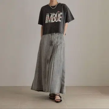 로리즈팜 데님 플리츠 스커트