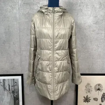 UNIQLO 다운 자켓 롱 기장 M 베이지 무지 여성용