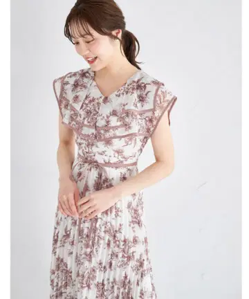 토코 클로젯 허리 리본 포함 플라워 빅 카라 플리츠 원피스