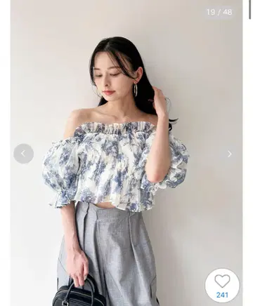 SNIDEL 개더 오프숄더 블라우스 FLOWER