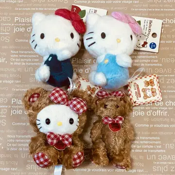 헬로키티 키티와 테디베어 마스코트 홀더 4종 세트 레어 K350