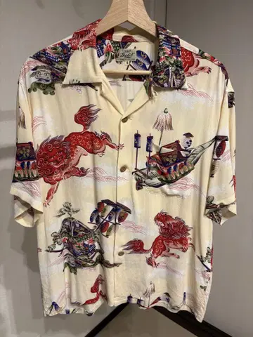 GOLD RAYON ALOHA SHIRT ORIENTAL FESTIVAL