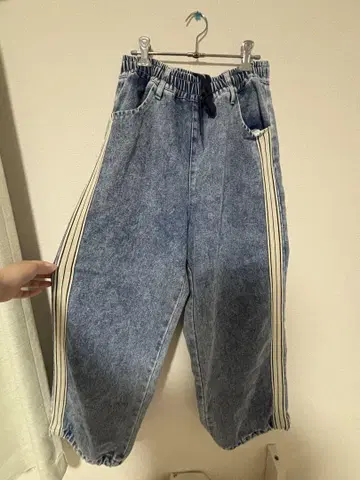 데님 와이드 팬츠 사이드 스트라이프 포함