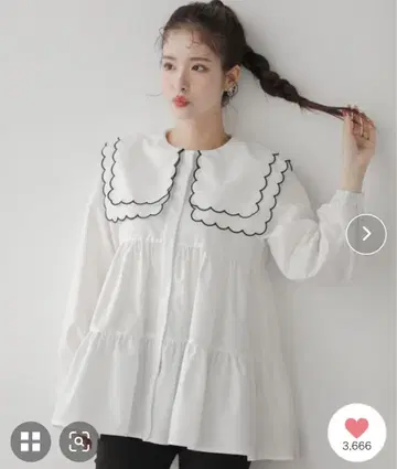 fit more 더블 스캘럽 칼라 티어드 블라우스