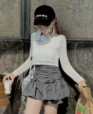 드로스트링 리본 티어드 스커트 팬츠 S