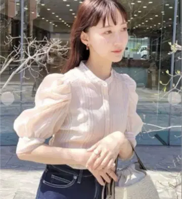 2매 세트 코코딜 시어 퍼프 슬리브 스트라이프 블라우스 셔츠