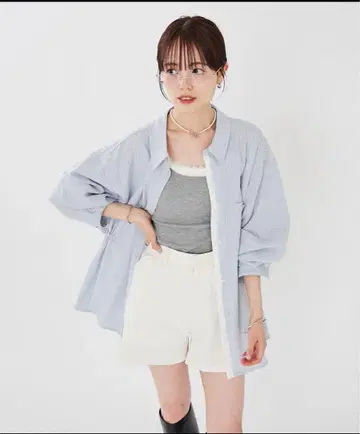 [새상품] 미스틱 레이어드 스트라이프 드로스트 셔츠 블루