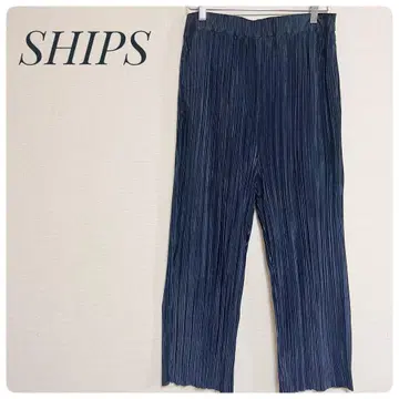 [새상품급] SHIPS 네이비 플리츠 팬츠 스트레이트 스트레치 소재 광택