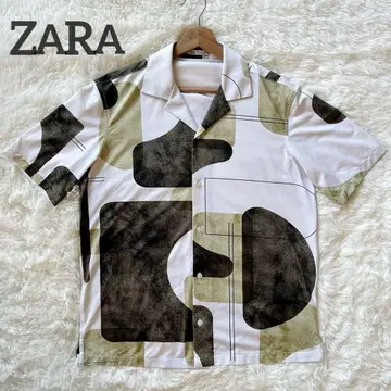 [ ZARA ] 스트레치 셔츠 프린트 올 패턴 패턴 셔츠 반팔 셔츠 S