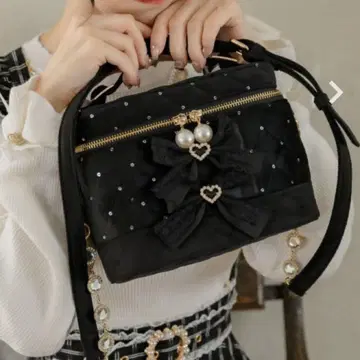 W 리본 퀼팅 베니티 BAG 블랙