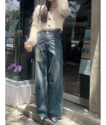 EVRIS 심플 와이드 데님 팬츠