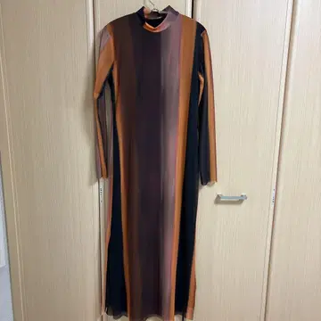 ZARA 오렌지 브라운 스트라이프 맥시 드레스 M