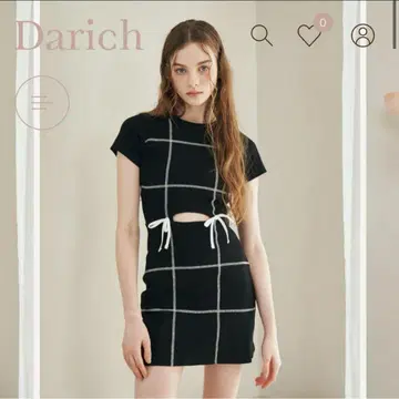Darich 스티치 리본 리브 미니 원피스