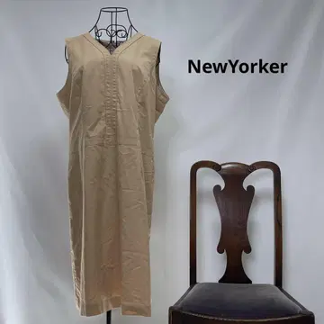 4025 베이지 슬리브리스 V넥 롱 원피스 NewYorker