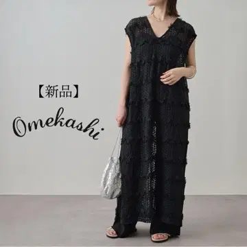 새상품 Omekashi 오메카시 프린지 레이스 민소매 원피스 블랙