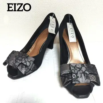 미사용 새상품 EIZO 레이스 리본 포함 오픈토 펌프스 블랙