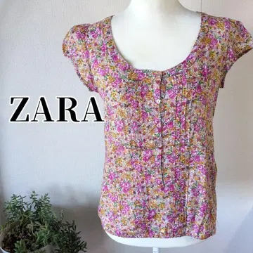 ZARA 플라워 프린트 얇은 소재 코튼 블라우스 퍼프 슬리브