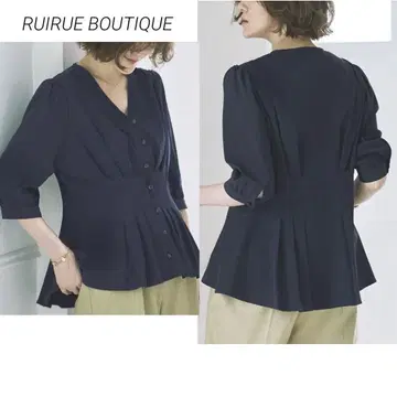 RUIRUE BOUTIQUE 허리 턱 블라우스 네이비 L