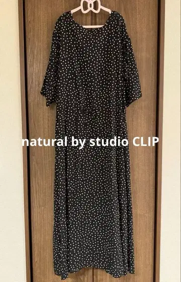 natural by Studio Clip 도트 무늬 5부 소매 롱 원피스