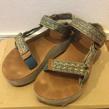 테바 TEVA 통굽 파랑, 베이지 스트라이프 스포츠 샌들 22cm