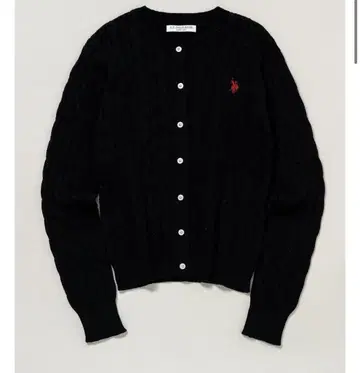 U.S. POLO ASSN 로고 자수 네이비 케이블 니트 가디건