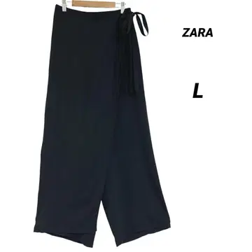 ZARA/자라/랩 스타일 와이드 팬츠/얇은 소재/허리밴딩/블랙/사이즈 L
