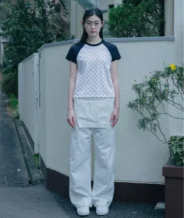 OHESHIO 도트 무늬 래글런 T셔츠