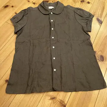 Bshop 반팔 블라우스 셔츠 둥근 카라 린넨