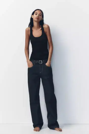 ZARA TRF 와이드 레그 미드 라이즈 청바지 36