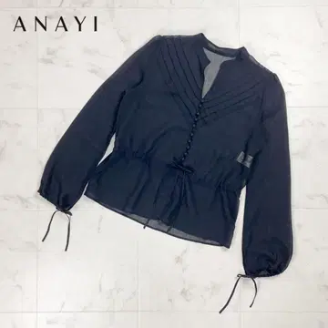 ANAYI 밴드 카라 스키퍼 시어 블라우스 블랙 사이즈 38*ED1043