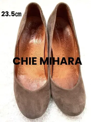 CHIE MIHARA 심플 베이지 펌프스 와이드 힐 스웨이드 23.5cm