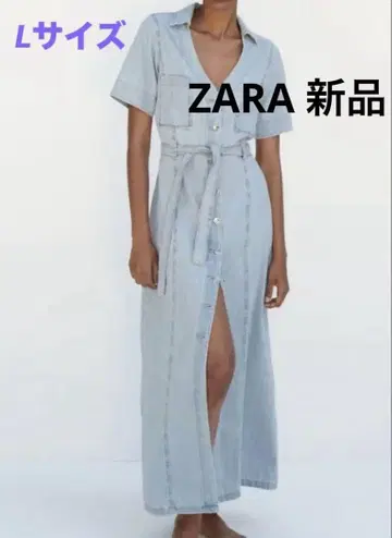 [새상품] ZARA (자라), 데님 롱 원피스, 반팔, L