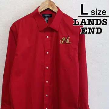 LANDS' END 워크 셔츠 긴팔 L 레드 원포인트 자수 구제 의류