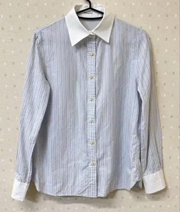 SPICK and SPAN 스트라이프 긴팔 셔츠 블루 코튼 100%
