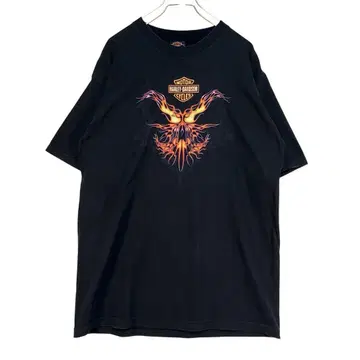 Harley-Davidson 불꽃 스컬 티셔츠 블랙 XL USA 제작