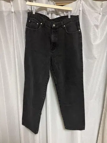 블랙 데님 팬츠 스트레이트 레그 구제 의류 사이즈 L