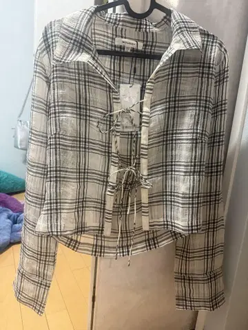 MOUSSY 체크 무늬 레이스업 셔츠 F 사이즈