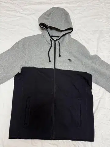 Abercrombie & Fitch 풀 집업 후드티 L 그레이/네이비