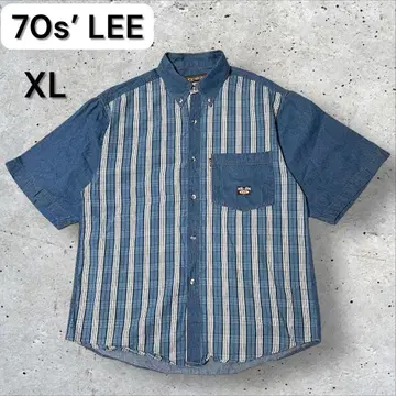 레어 70년대 LEE 빅 레터 반팔 셔츠 XL 스트라이프 패턴