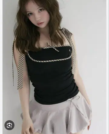 andmary Alice check ribbon tops black
