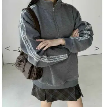 NICE CLAUP 하프 지퍼 오버 사이즈 맨투맨 차콜 그레이