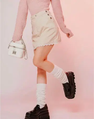 새상품 코듀로이 레이스 미니 스커트 S 아이보리