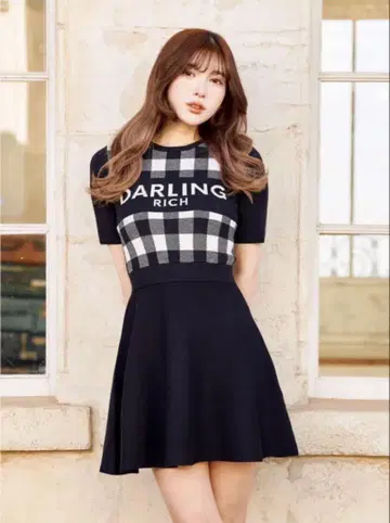 Darich 깅엄 체크 니트 미니 원피스